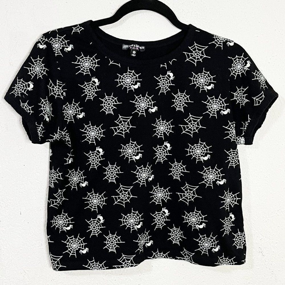 Love Peace‎ And Lazy Days Glow in the Dark Spiderweb Crop Top Size Medium
